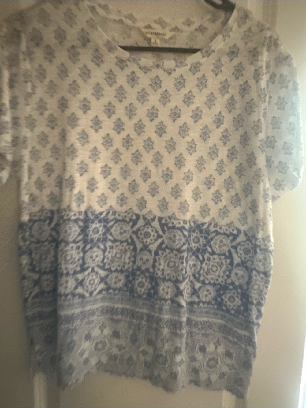 Lucky Brand White Top with Light Blue Floral Motif